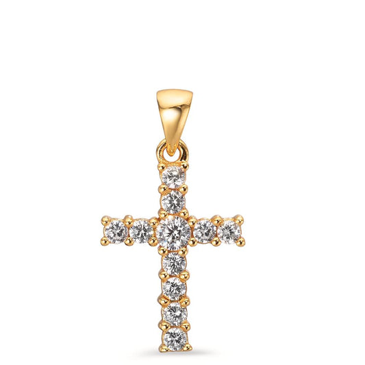 Pendant Silver Zirconia 11 Stones Yellow Gold plated Cross