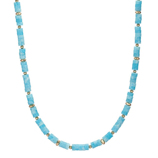 Necklace Stainless steel Amazonite Yellow IP coated 43-46 cm