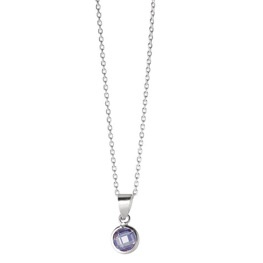 Necklace with pendant Silver Zirconia Purple 40-42 cm Ø6 mm