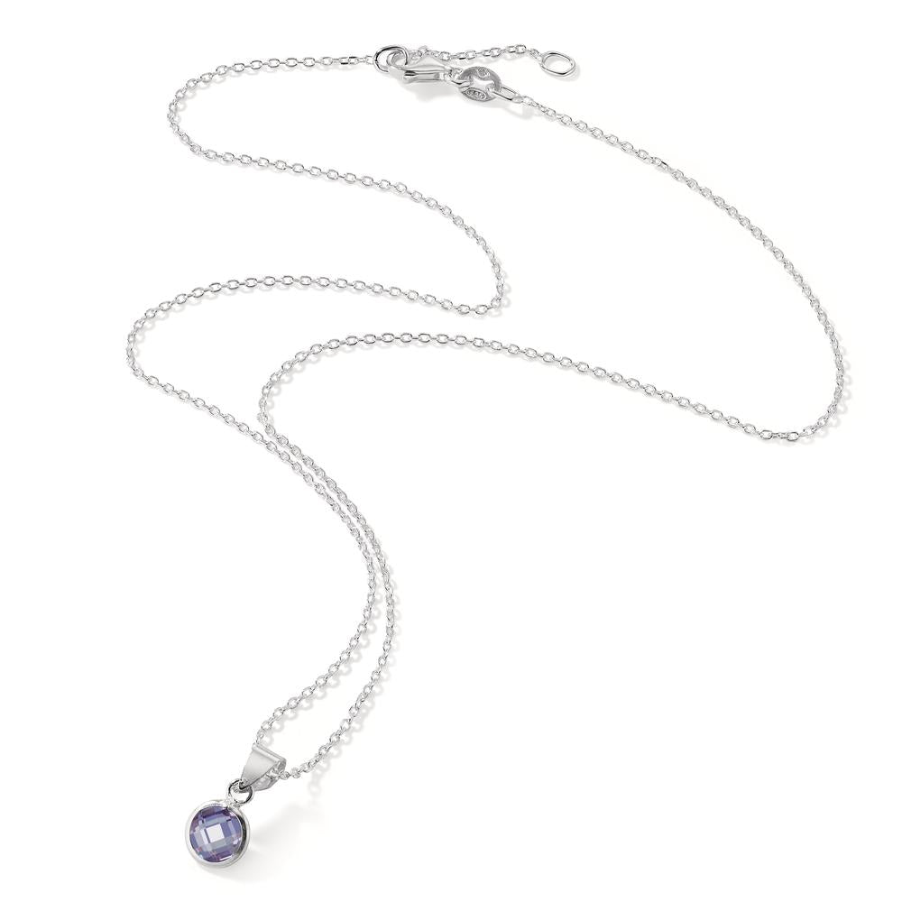 Necklace with pendant Silver Zirconia Purple 40-42 cm Ø6 mm