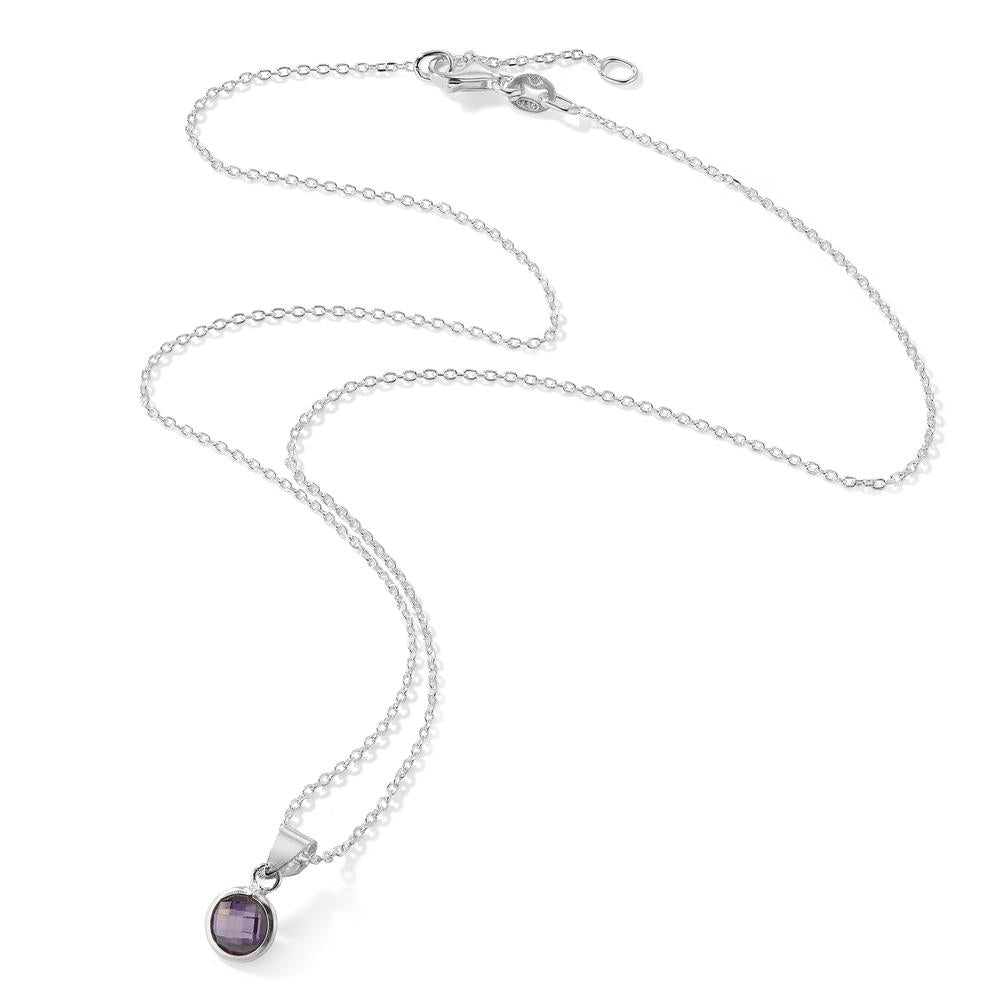 Necklace with pendant Silver Zirconia Violet 40-42 cm Ø6 mm