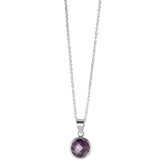 Necklace with pendant Silver Zirconia Violet 40-42 cm Ø8 mm