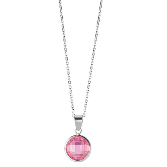 Necklace with pendant Silver Zirconia Pink 40-42 cm Ø10 mm