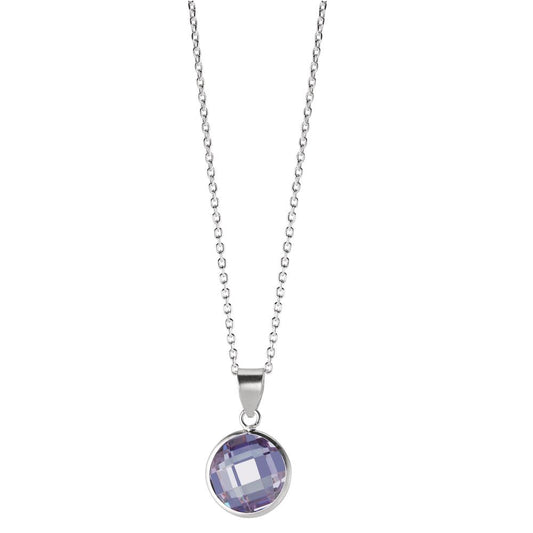 Necklace with pendant Silver Zirconia Purple 40-42 cm Ø10 mm