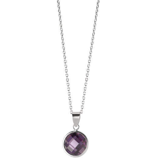 Necklace with pendant Silver Zirconia Violet 40-42 cm Ø10 mm