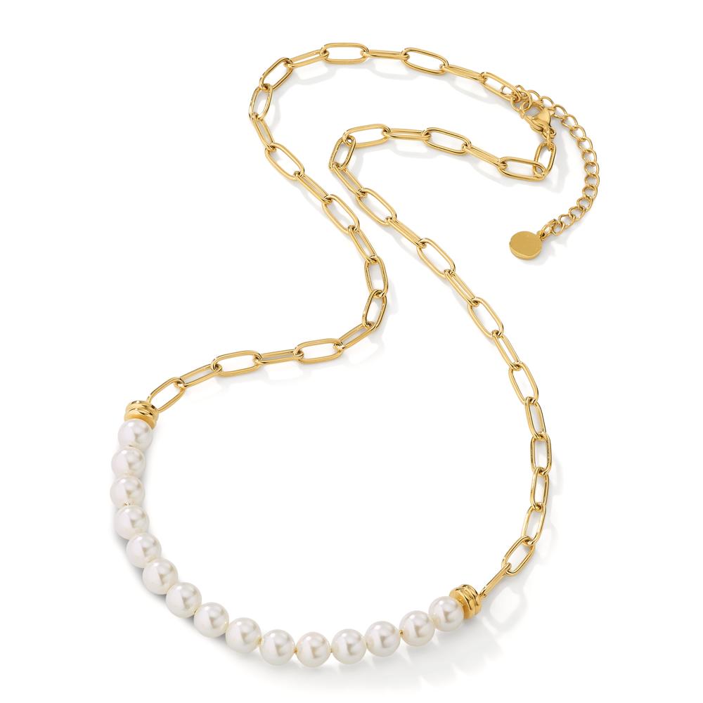 Necklace Stainless steel Yellow IP coated Shining pearls 45-50 cm