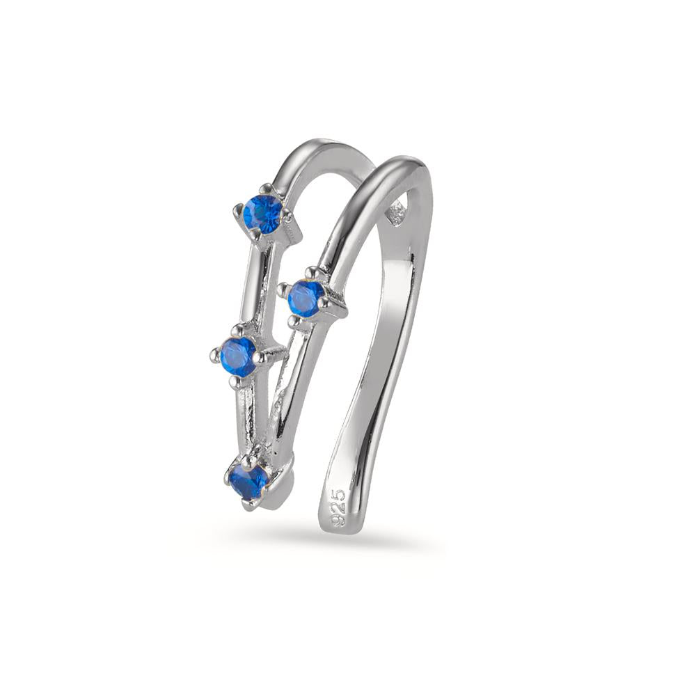 Ear Cuff Silver Zirconia Blue, 4 Stones Rhodium plated Ø10 mm