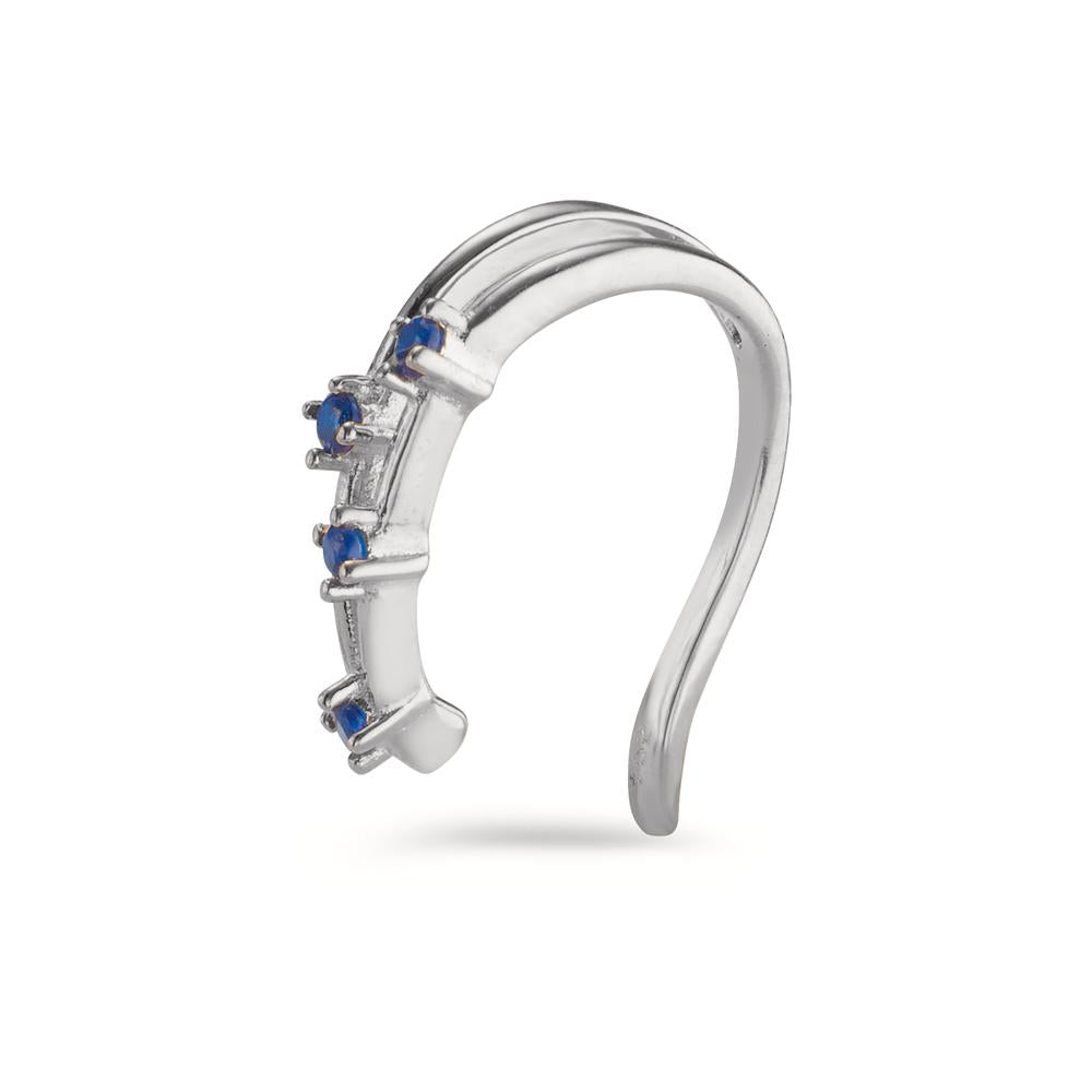 Ear Cuff Silver Zirconia Blue, 4 Stones Rhodium plated Ø10 mm