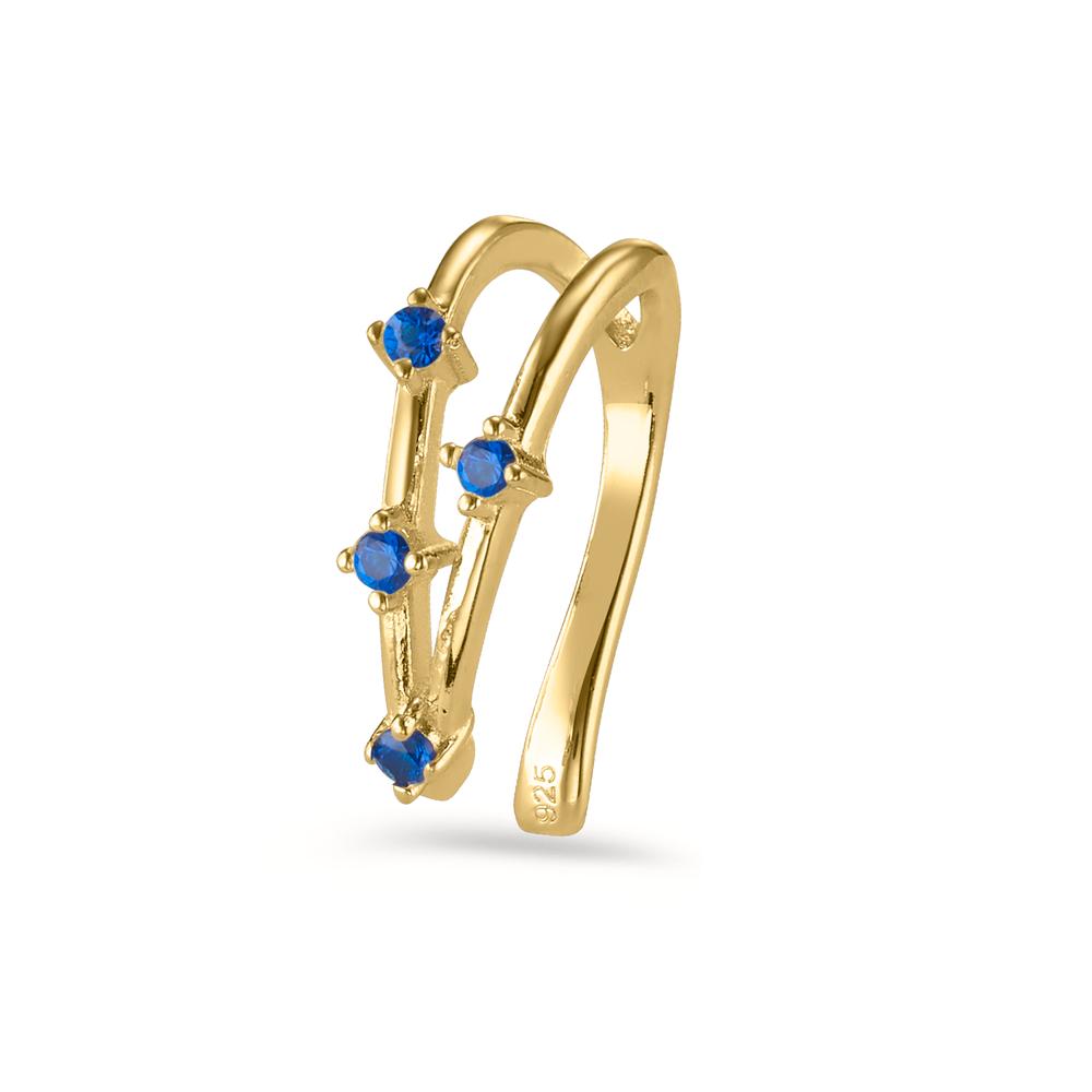 Ear Cuff Silver Zirconia Blue, 4 Stones Yellow Gold plated Ø10 mm