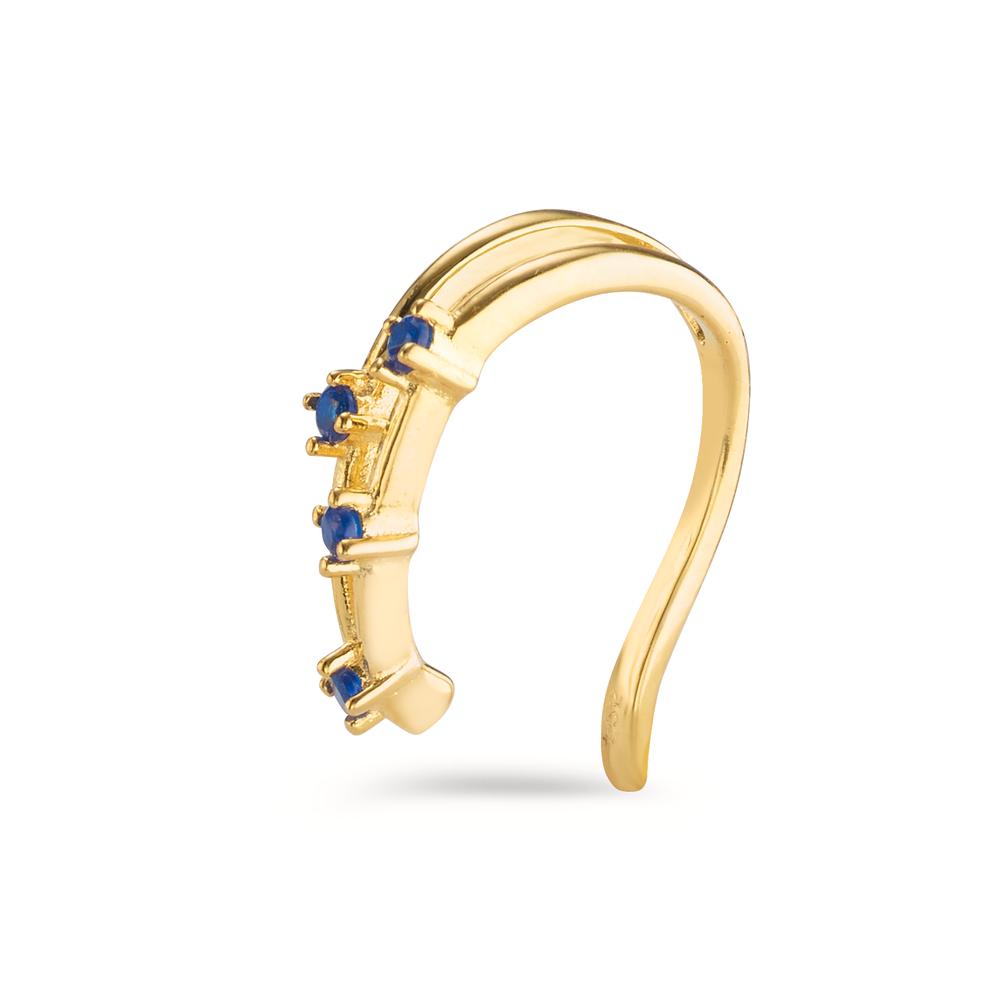 Ear Cuff Silver Zirconia Blue, 4 Stones Yellow Gold plated Ø10 mm