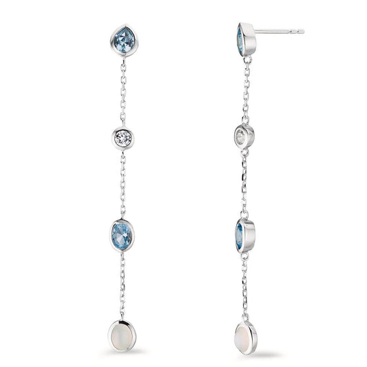 Drop Earrings Silver Moonstone 8 Stones Rhodium plated