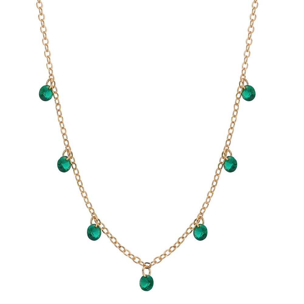 Necklace Bronze Zirconia Green, 7 Stones Gold plated 40-45 cm