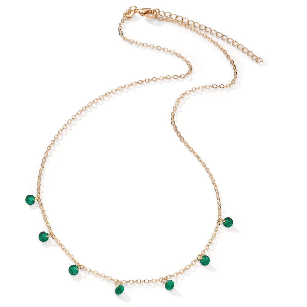 Necklace Bronze Zirconia Green, 7 Stones Gold plated 40-45 cm