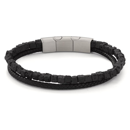 Bracelet Stainless steel, Leather Lava 19.5-21 cm