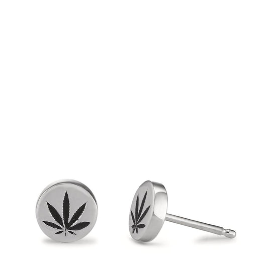 Stud earrings Silver Enameled Cannabis Ø7 mm