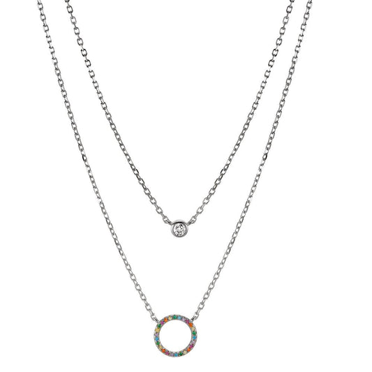 Necklace Silver Zirconia Colorful Rhodium plated 42-45 cm