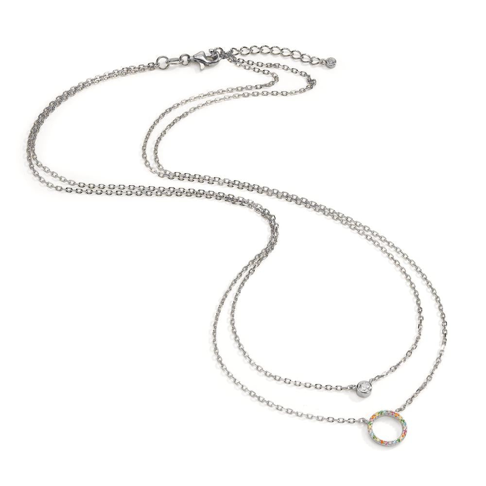 Necklace Silver Zirconia Colorful Rhodium plated 42-45 cm