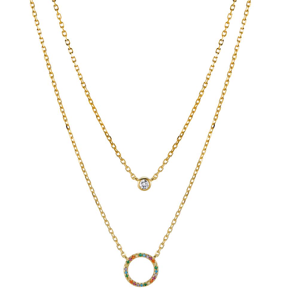 Necklace Silver Zirconia Colorful Yellow Gold plated 42-45 cm