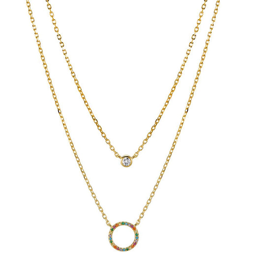 Necklace Silver Zirconia Colorful Yellow Gold plated 42-45 cm