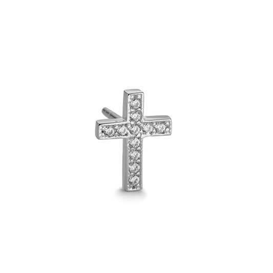 Single stud earring Silver Zirconia 11 Stones Rhodium plated Cross