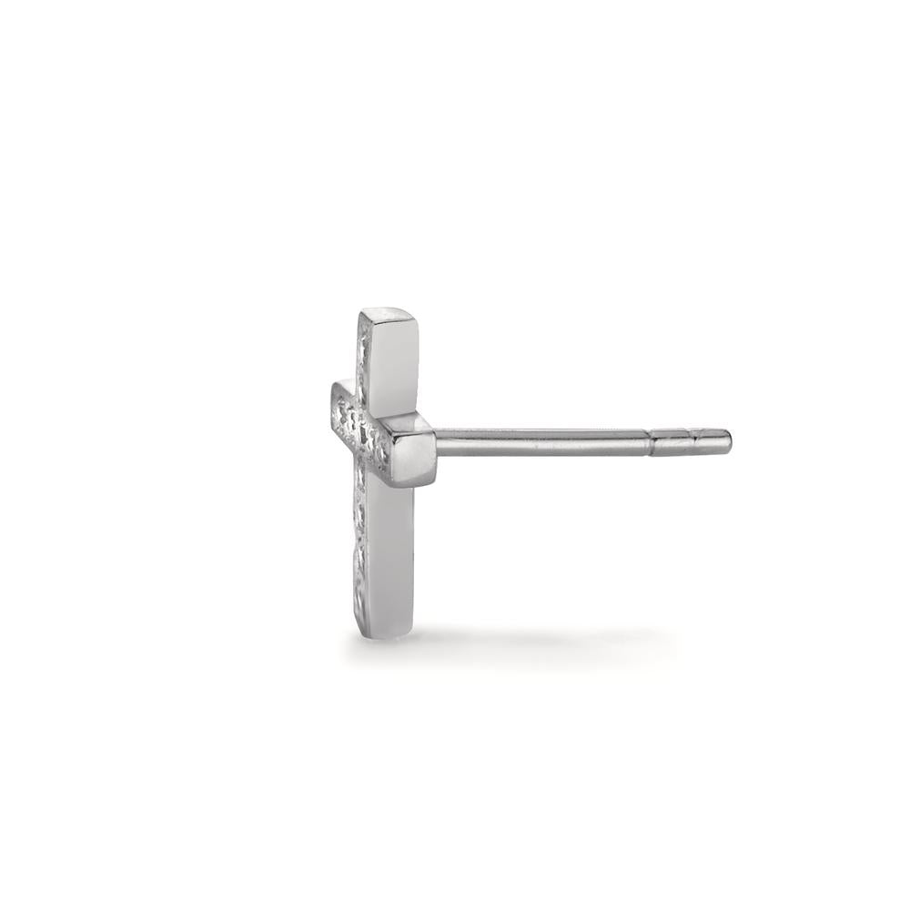 Single stud earring Silver Zirconia 11 Stones Rhodium plated Cross