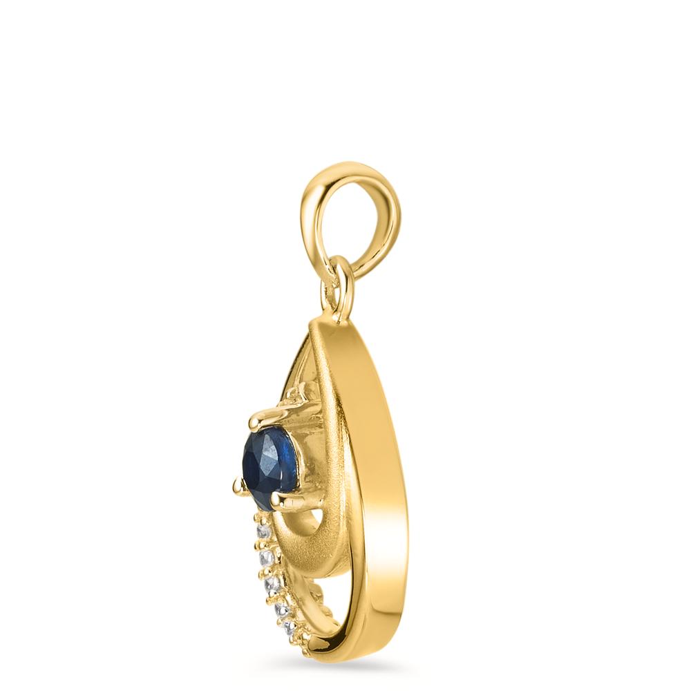 Pendant Silver Sapphire Blue, Zirconia White, 12 Stones Yellow Gold plated