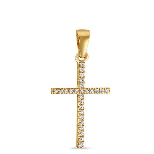 Pendant 18k Yellow Gold Diamond 0.05 ct, 25 Stones, w-si Cross