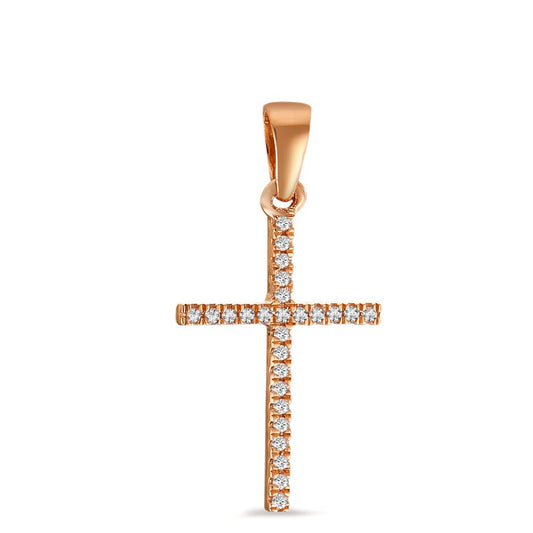 Pendant 18k Rose Gold Diamond 0.05 ct, 25 Stones, w-si Cross