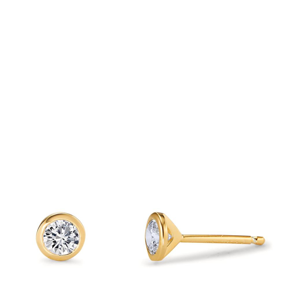 Stud earrings Silver Zirconia 2 Stones Yellow Gold plated Ø5 mm