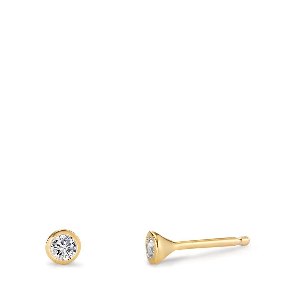 Stud earrings Silver Zirconia 2 Stones Yellow Gold plated Ø3 mm