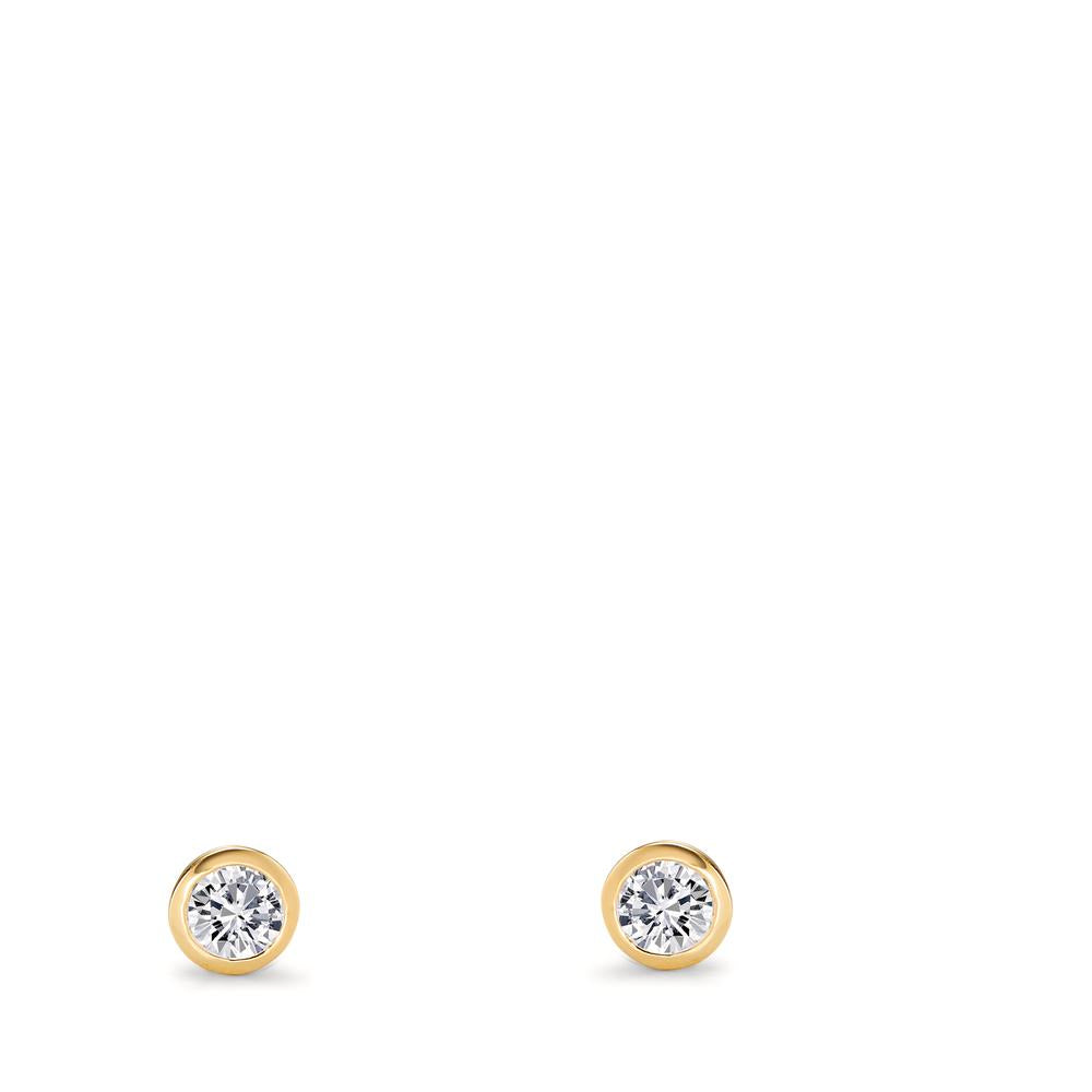 Stud earrings Silver Zirconia 2 Stones Yellow Gold plated Ø3 mm