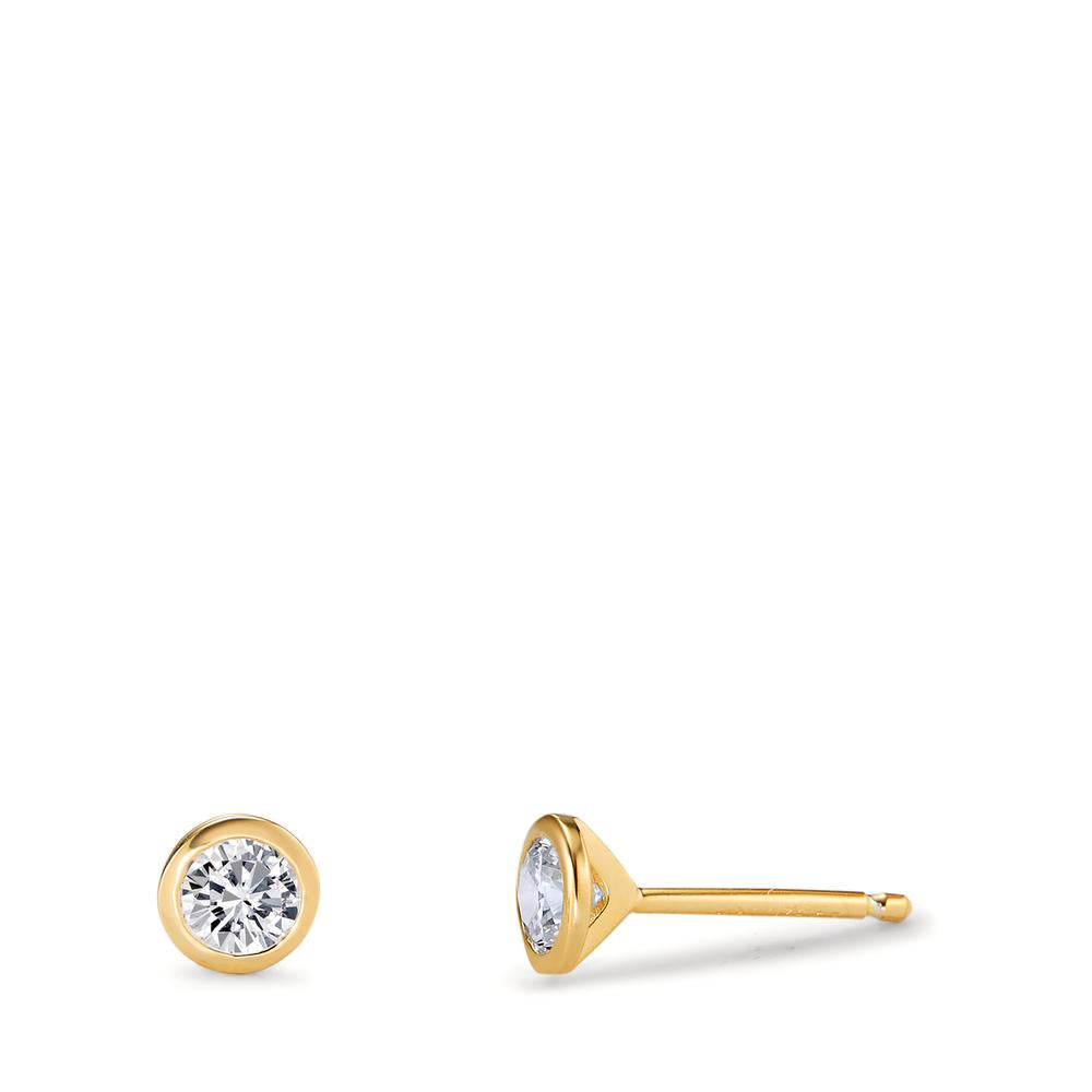 Stud earrings Silver Zirconia 2 Stones Yellow Gold plated Ø4 mm