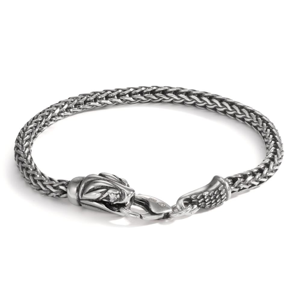 Bracelet Silver Zirconia 2 Stones Patinated Snake 21 cm