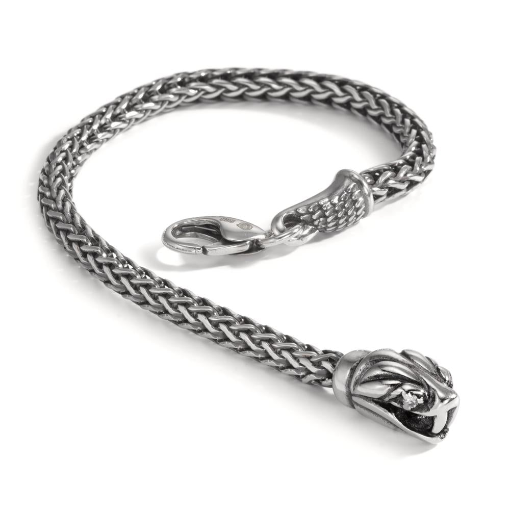 Bracelet Silver Zirconia 2 Stones Patinated Snake 21 cm