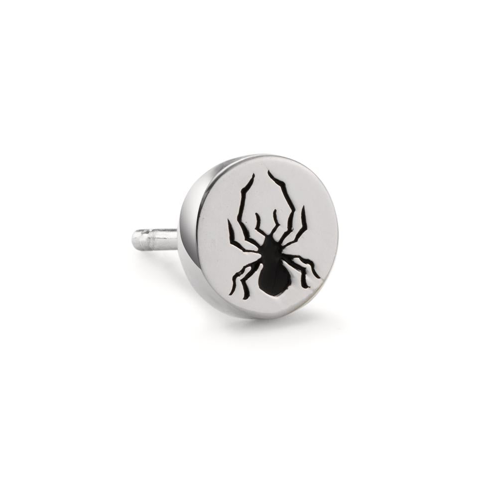 Single stud earring Silver Enameled Spider Ø7 mm