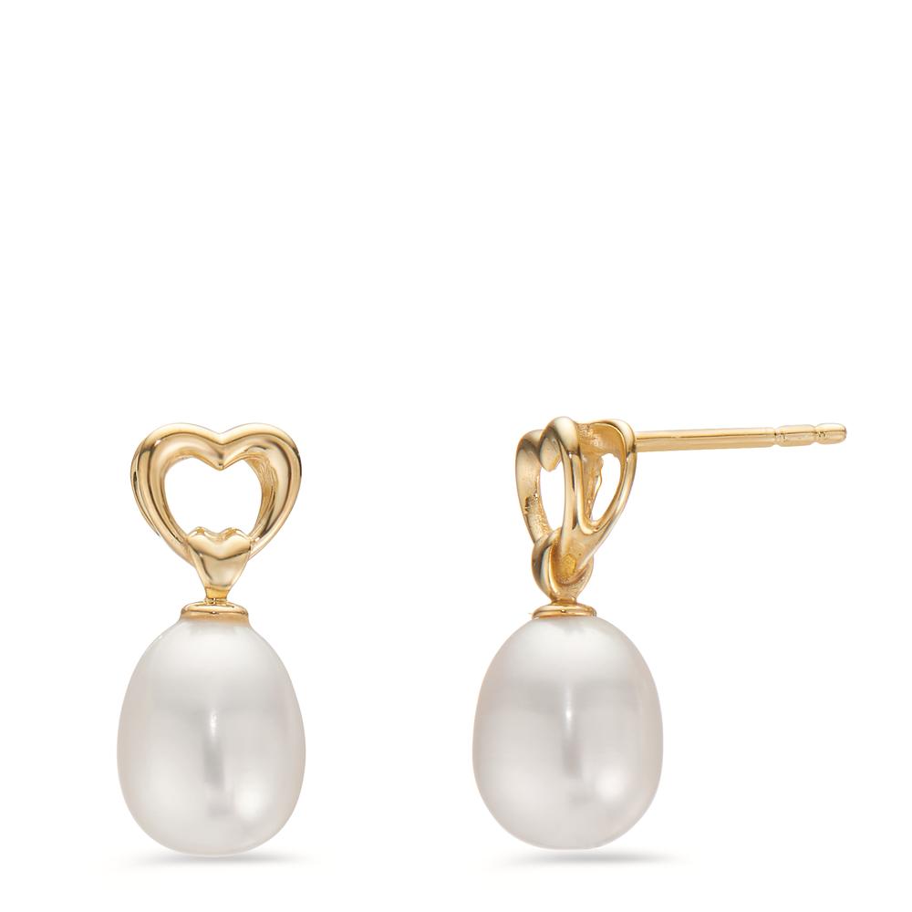 Drop Earrings 9k Yellow Gold Freshwater pearl Heart