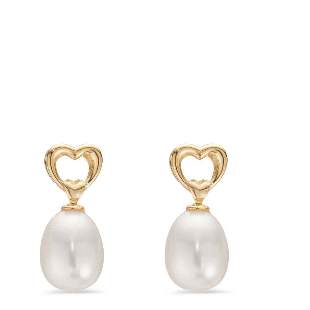 Drop Earrings 9k Yellow Gold Freshwater pearl Heart