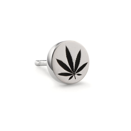 Single stud earring Silver Enameled Cannabis Ø7 mm