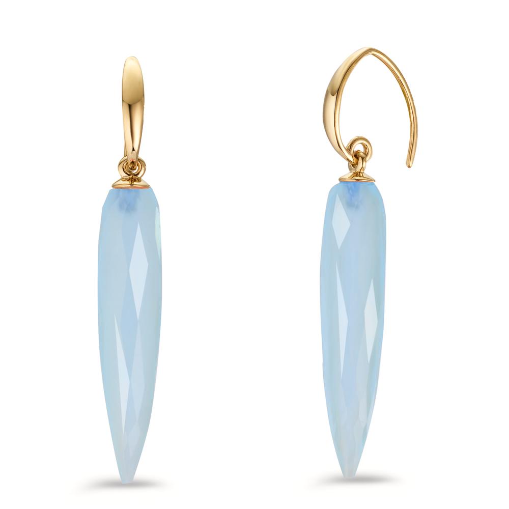 Drop Earrings Silver Chalcedony Aqua, 2 Stones Yellow Gold plated