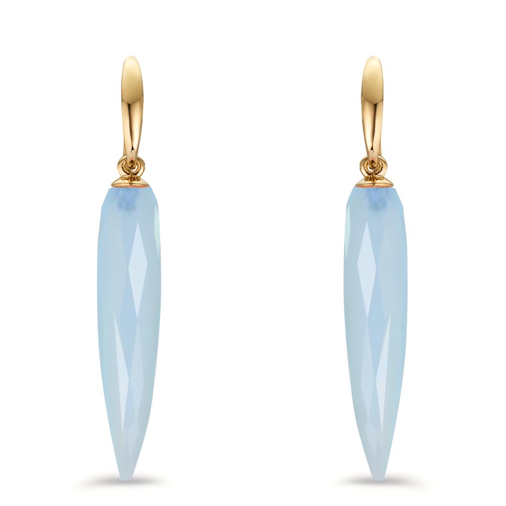 Drop Earrings Silver Chalcedony Aqua, 2 Stones Yellow Gold plated