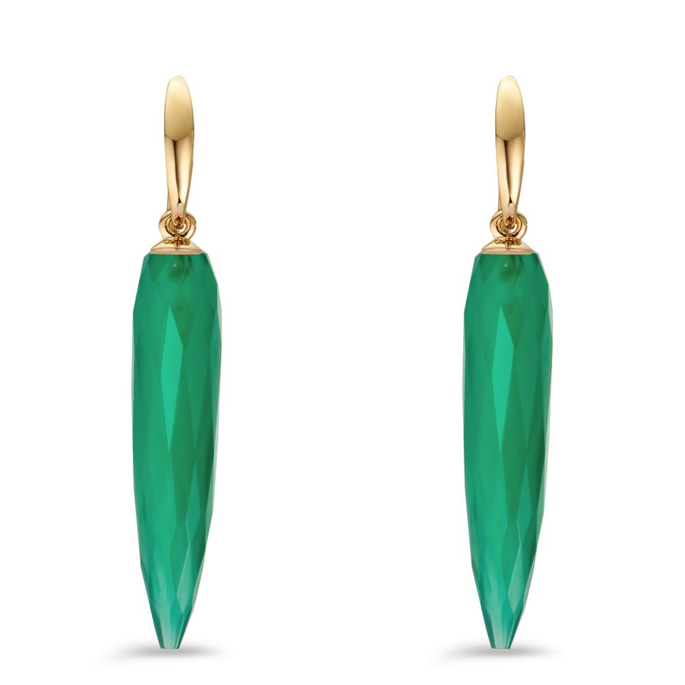 Drop Earrings Silver Onyx Green, 2 Stones Yellow Gold plated