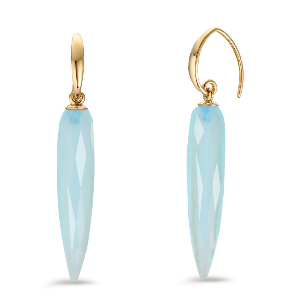 Drop Earrings Silver Chalcedony Light Blue, 2 Stones Yellow Gold plated