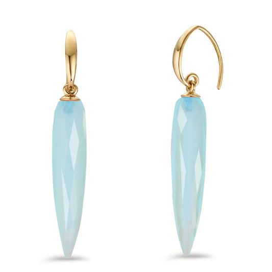 Drop Earrings Silver Chalcedony Light Blue, 2 Stones Yellow Gold plated