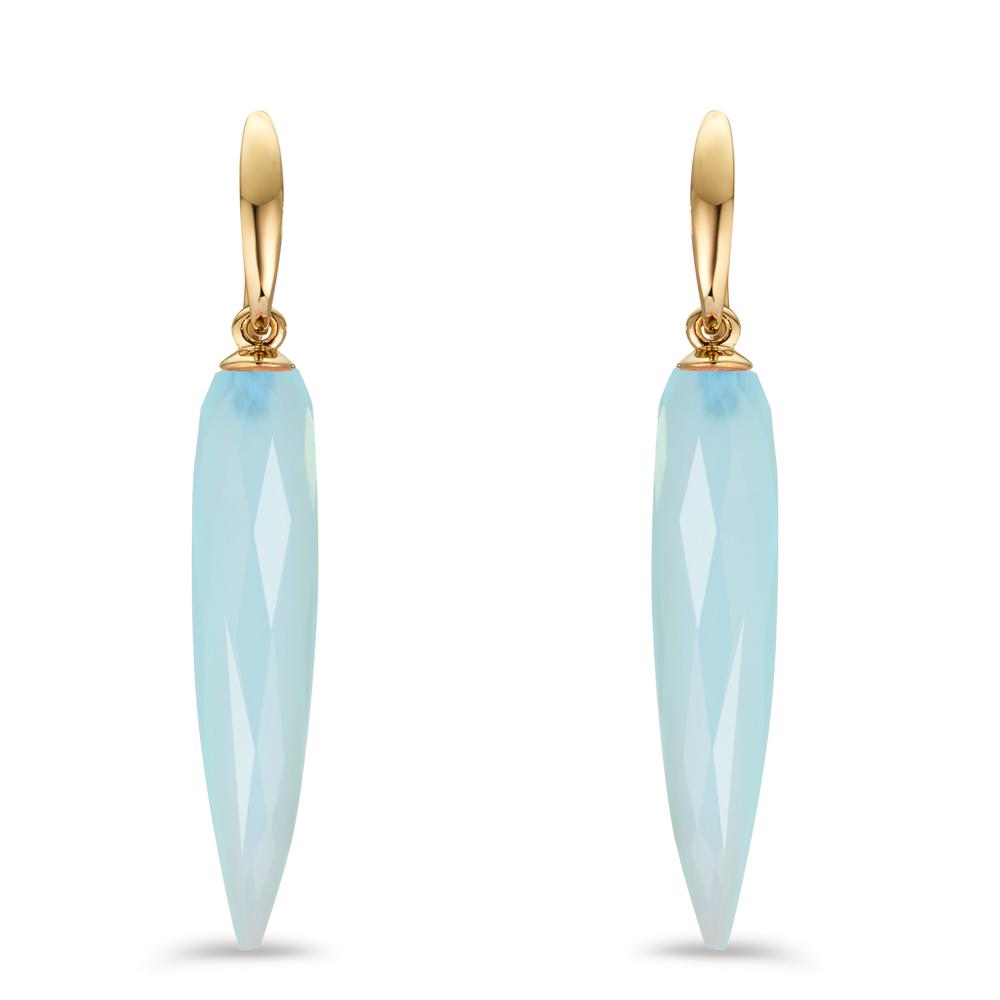 Drop Earrings Silver Chalcedony Light Blue, 2 Stones Yellow Gold plated