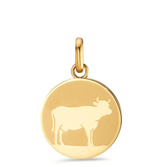 Pendant Stainless steel Yellow IP coated Cow Ø18 mm