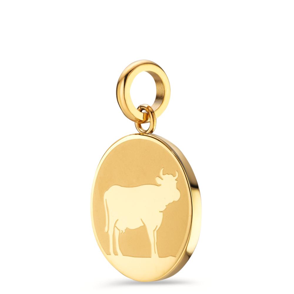 Pendant Stainless steel Yellow IP coated Cow Ø18 mm