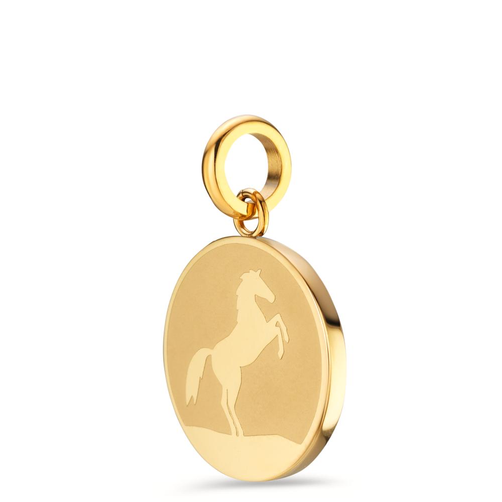 Pendant Stainless steel Yellow IP coated Horse Ø18 mm