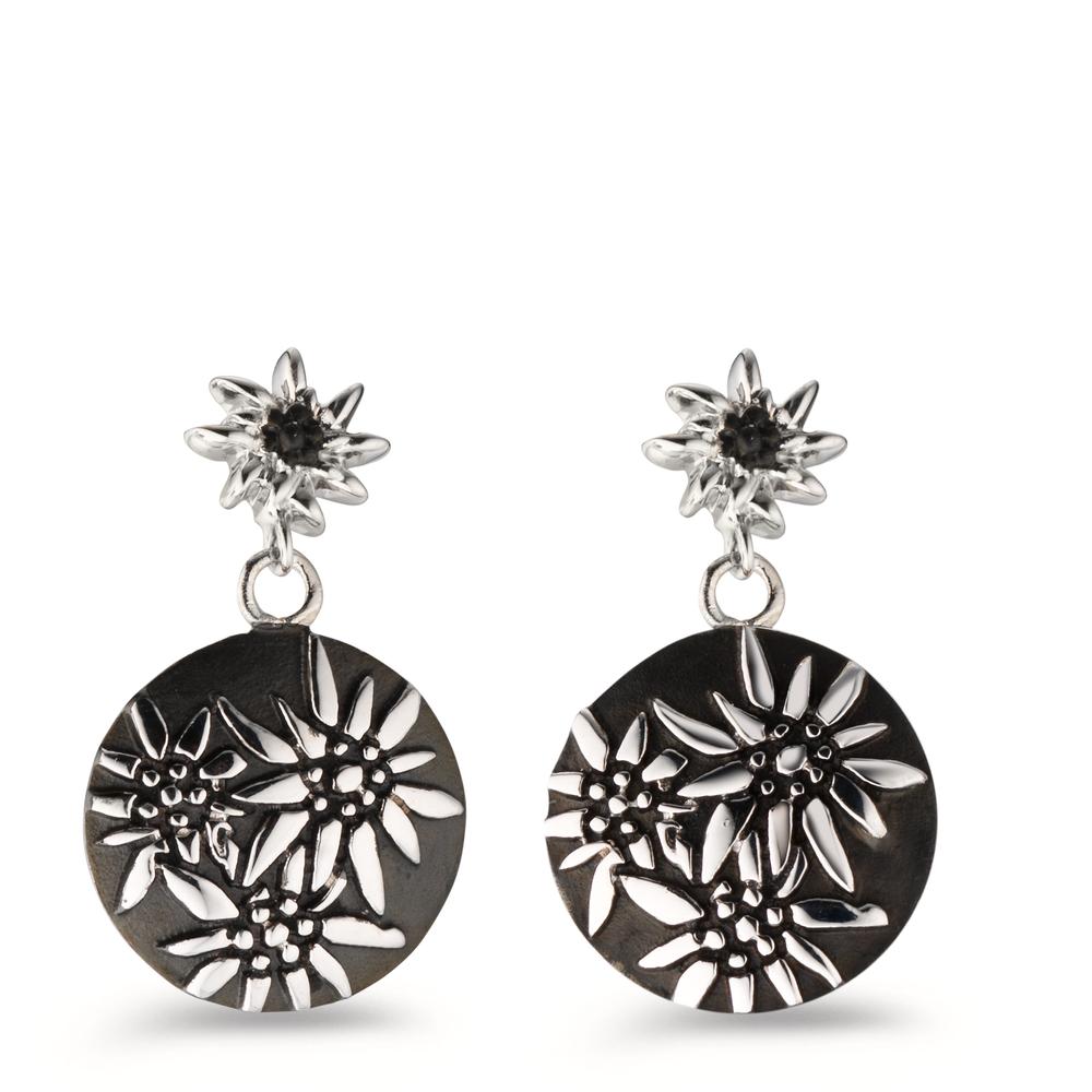 Drop Earrings Silver Black Rhodium plated Edelweiss Ø13 mm