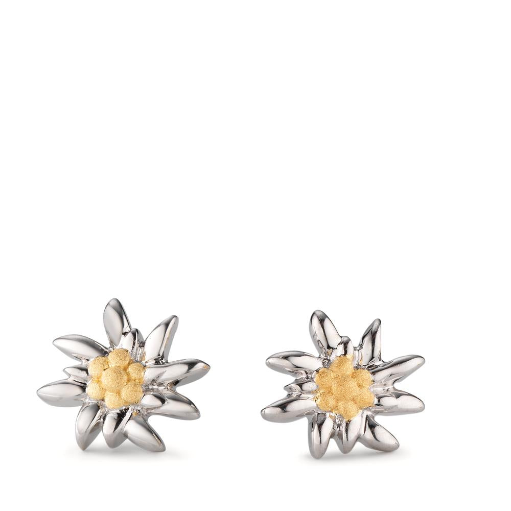 Stud earrings Silver Bicolor Rhodium plated Edelweiss Ø10 mm