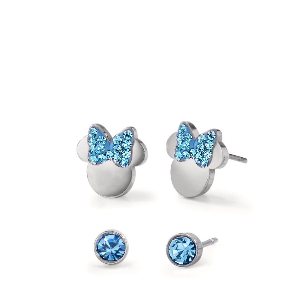 Stud earrings Stainless steel Crystal Blue Ø8 mm